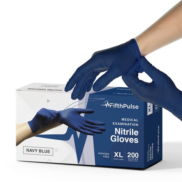 Fifthpulse FMN100, Disposable Gloves, 3 mil Palm, Nitrile, Powder-Free, XL, 200 PK, Navy Blue FP-N-200-XL-NBLE - main